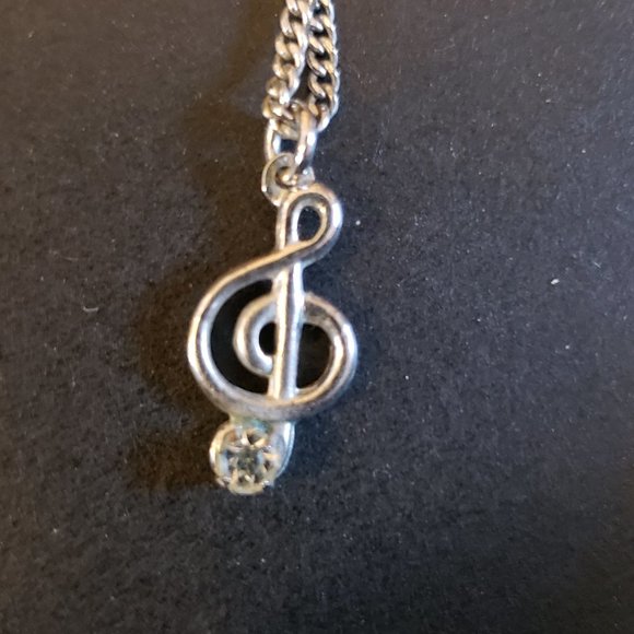 Jewelry - Treble Clef Rhinestone Necklace Silver Music Gift
